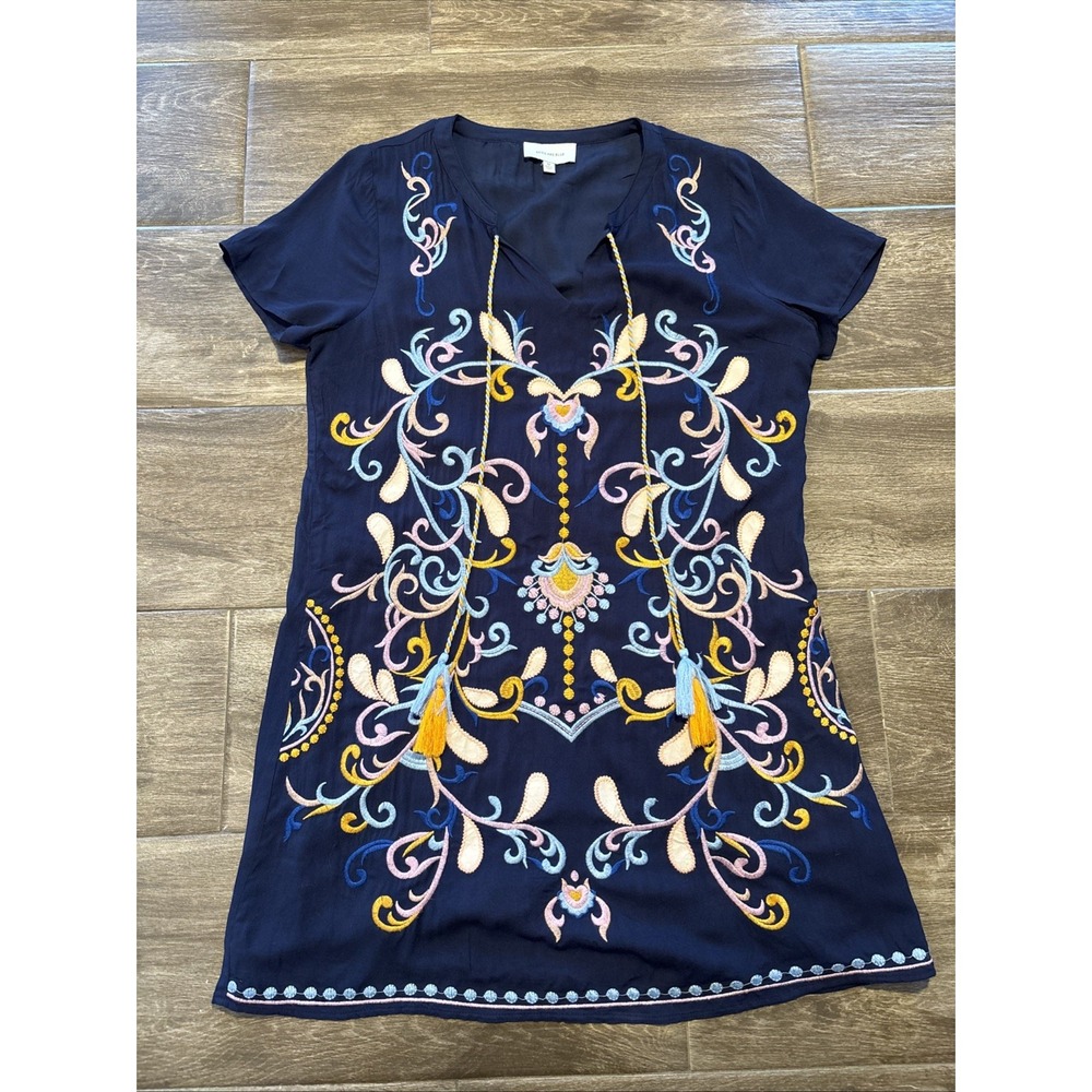 Skies Are Blue Women's Navy Embroidered Dress Swim Coverup